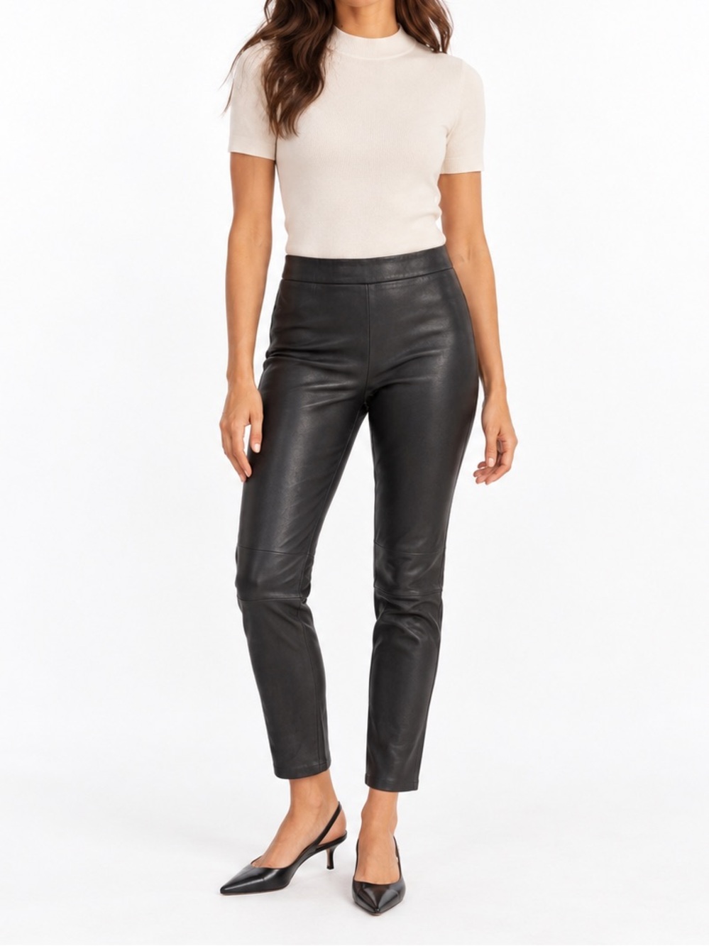 Theory Black Lamb Leather Slim Kick Pants Size 2